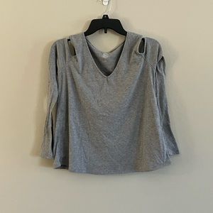 Gray off the shoulder long sleeve shirt